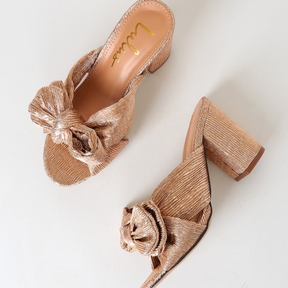 Lulus Dorothea Rose Gold Knotted High Heel Sandals - Size 5